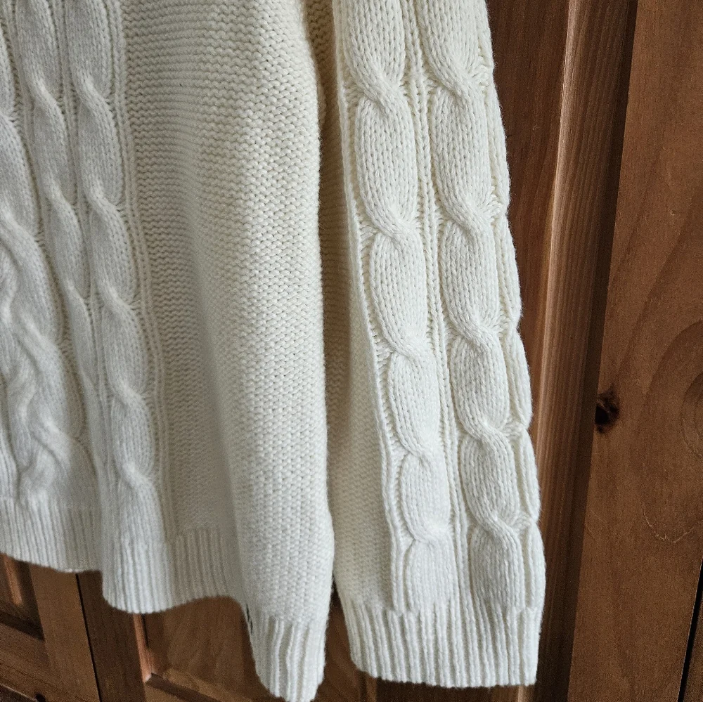 Vintage Abercrombie & Fitch Cable Knit Sweater Womens L Cream Ivory Crew Neck - Picture 3 of 12